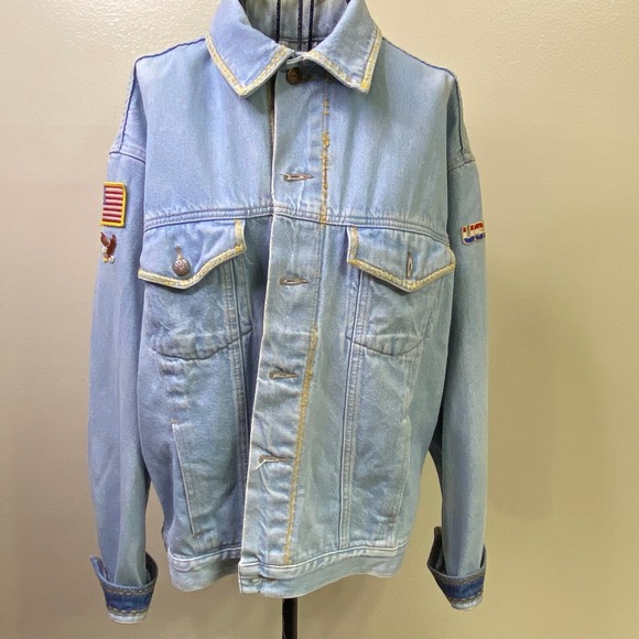Faded Glory Jackets & Blazers - Faded Glory Denim‎ Jacket USA Eagle Train Patchwork Light Wash Retro Style L